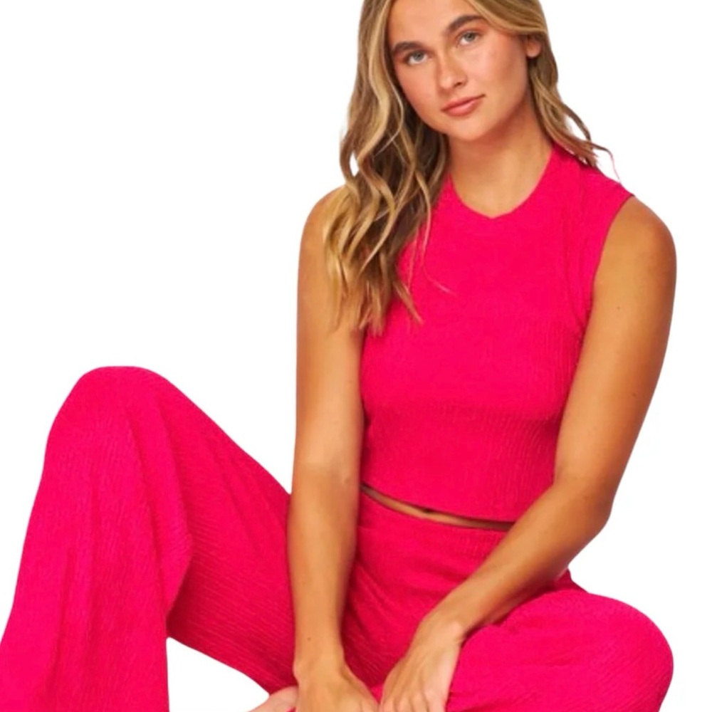 Vibrant Pink Sleeveless Top and Pants Set